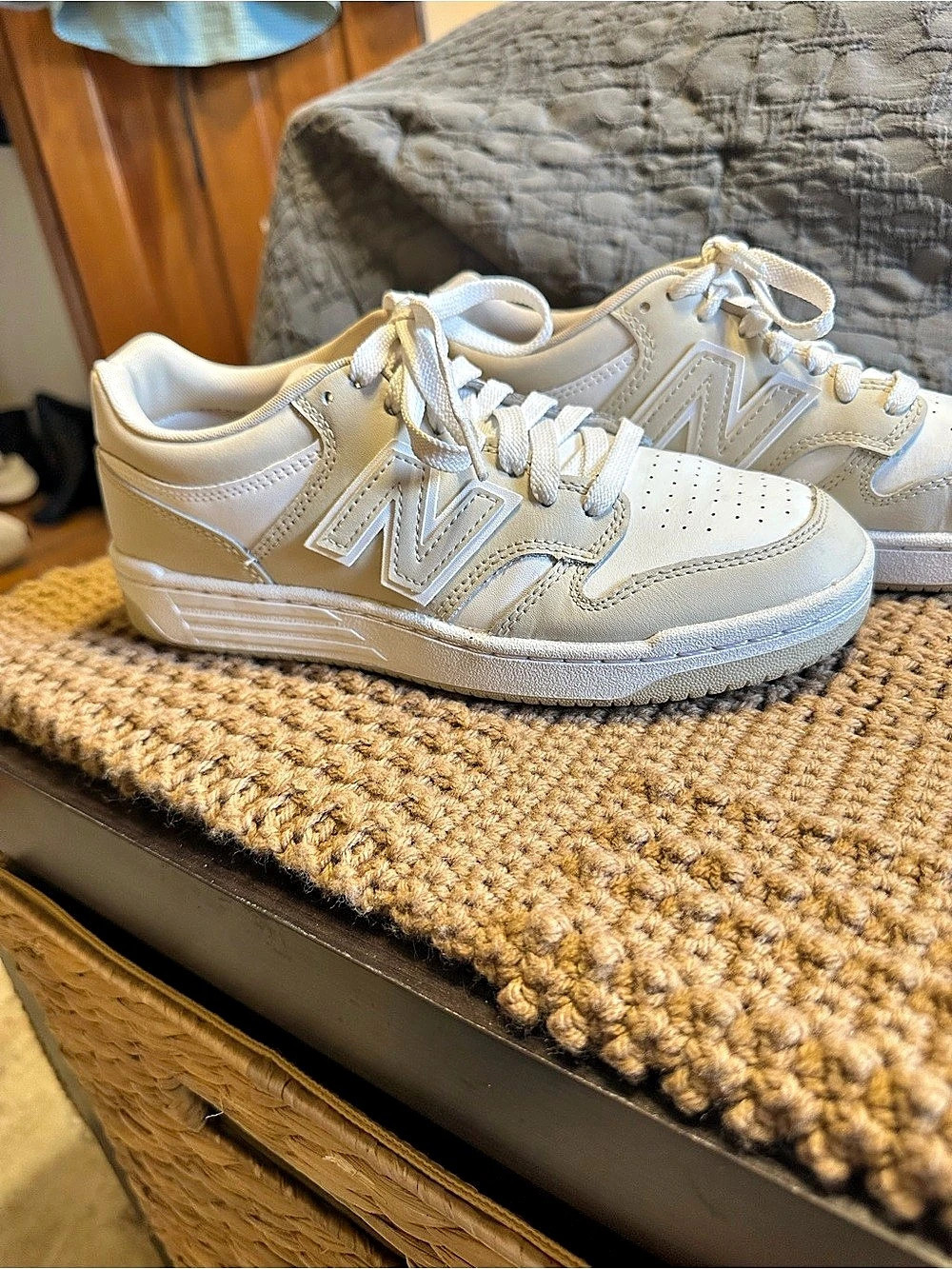 New Balance 480 White Leather Low Top Sneakers Retro Court Shoes Sz 8